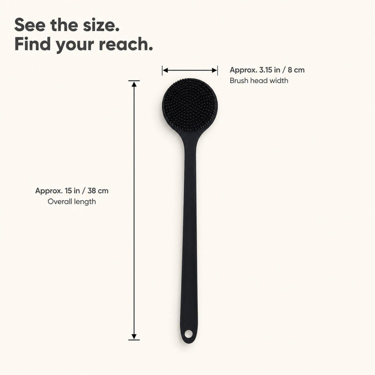 Silicone Back Scrubber for Shower, 15-Inch Long Handle Body Brush with Soft Bristles & Massage Nodes, Dual-Sided Shower Scrubber for Back, Quick Dry