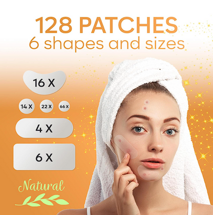 "AURAE Pimple Patches, 128 Count Variety Pack — Invisible Acne Spot Treatment, 6 Mixed Sizes for Face & Blackheads, Hydrocolloid, Hypoallergenic, Drug-Free"